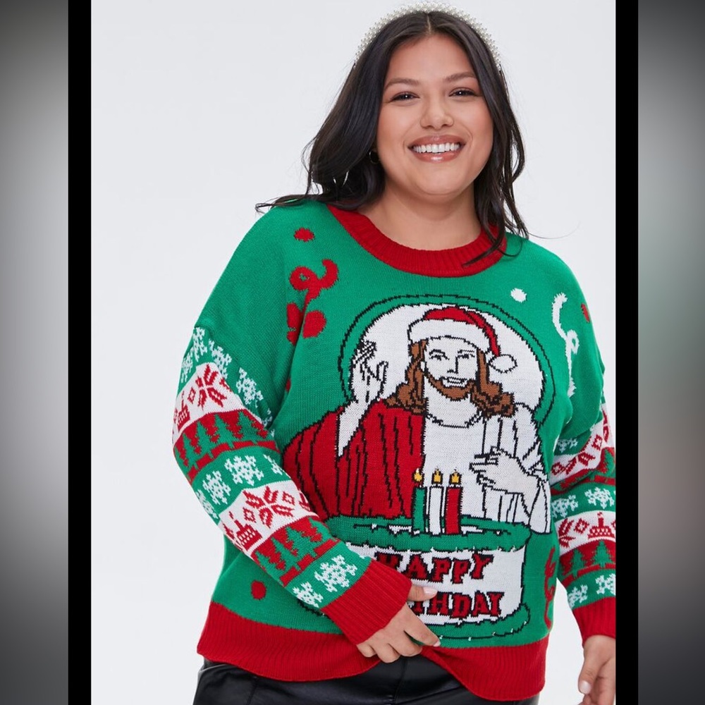 Happy Birthday Jesus Sweater‎ w/Twinkle Lights Size 0X NWT